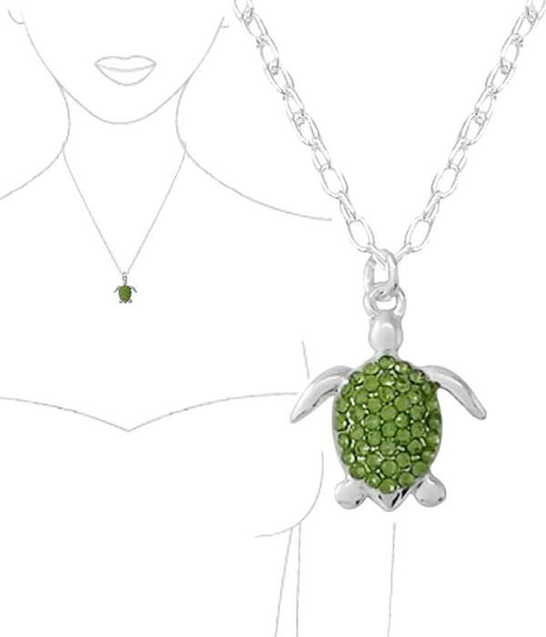 SEALIFE THEME CRYSTAL PENDANT NECKLACE - TURTLE