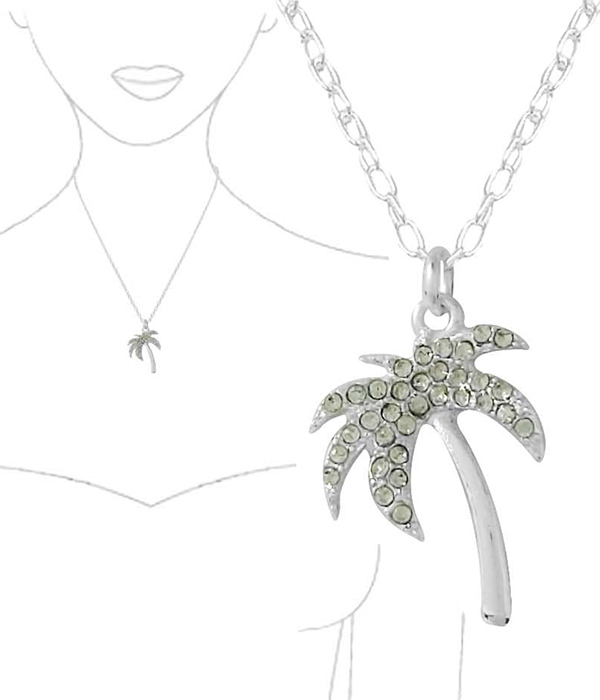 TROPICAL THEME CRYSTAL PENDANT NECKLACE - PALM TREE