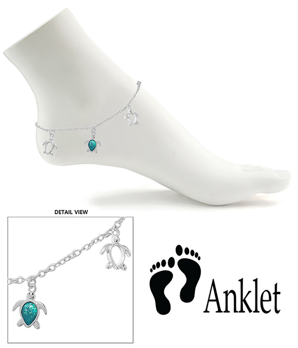 Sealife theme opal charm anklet - turtle