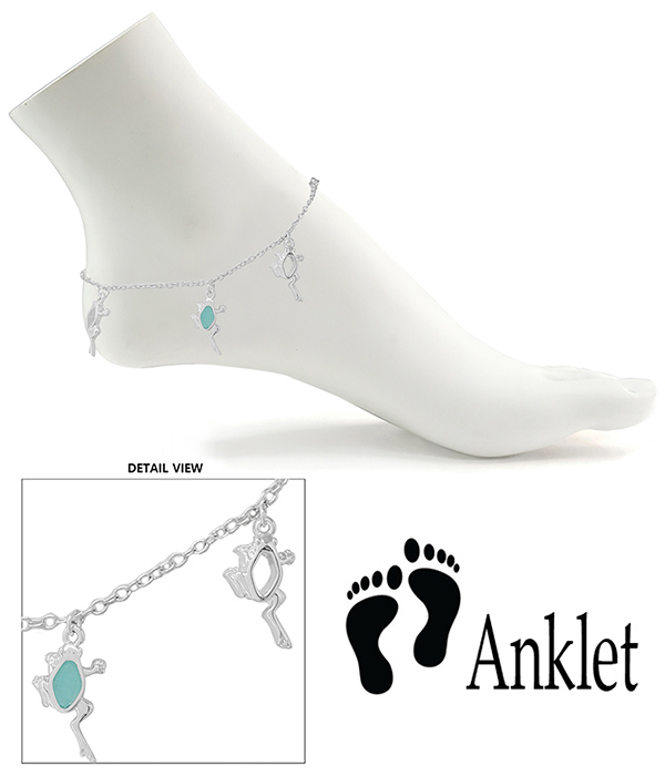 Tropical theme opal charm anklet - frog