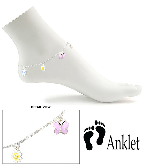 GARDEN THEME EPOXY CHARM ANKLET - BUTTERFLY AND FLOWER