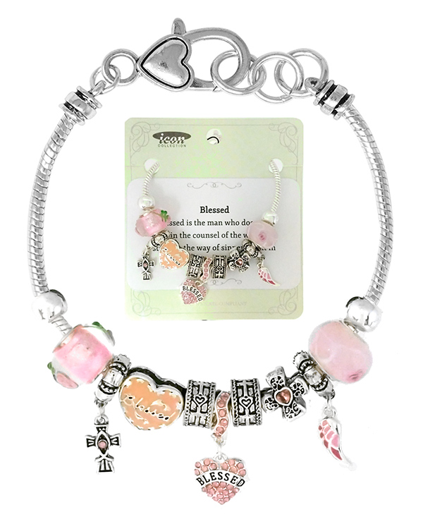EURO STYLE MULTI BEAD AND CHARM BRACELET  - BLESSED