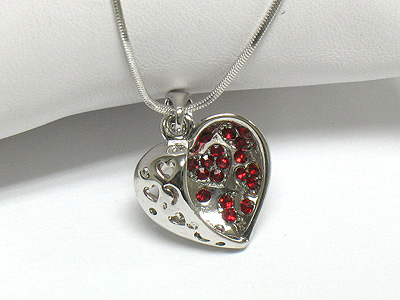 Half crystal paved heart necklace