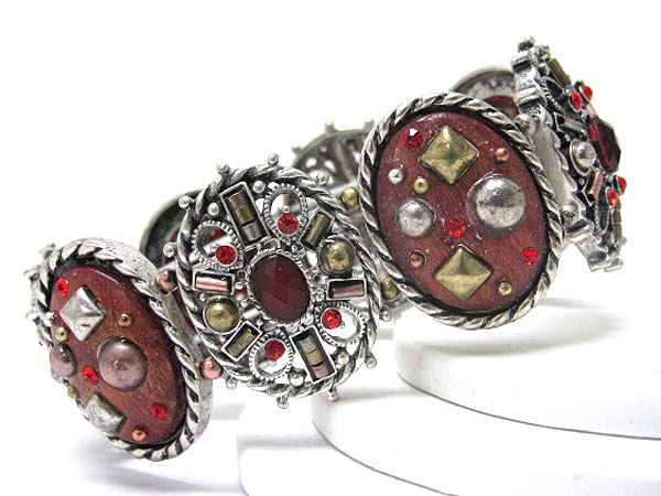 Antique style metal and crystal deco stretch bracelet
