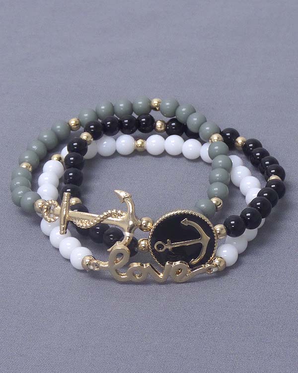 Nautical theme anchor and love stretch bracelet set of 3