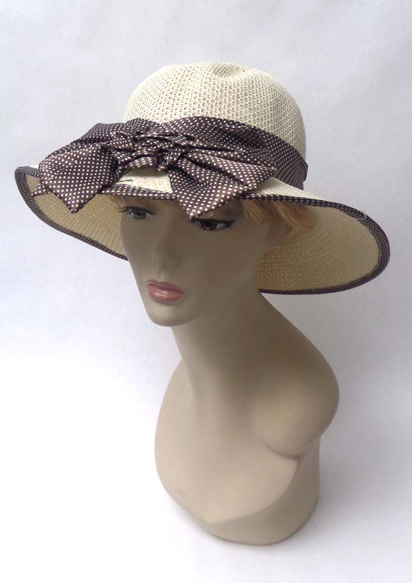 Polka dot rim and bow accent summer hat