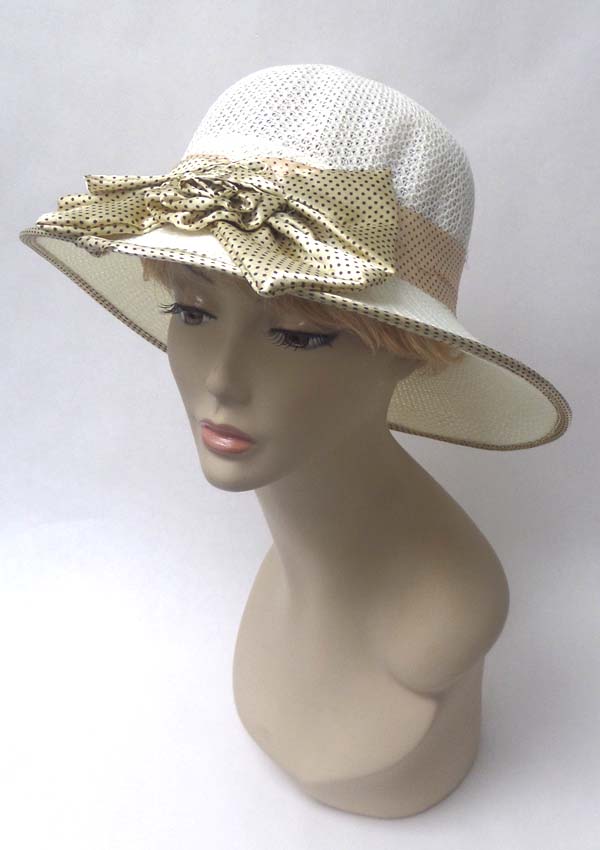 Polka dot rim and bow accent summer hat