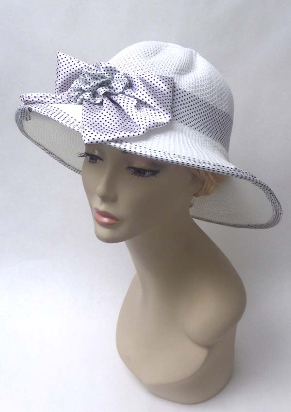 Polka dot rim and bow accent summer hat