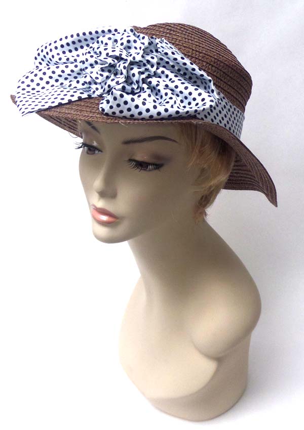 Polka dot large bow accent sun hat