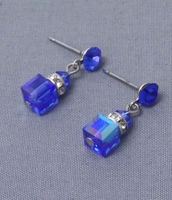 Square swarovski crystal and rondelle drop earring - made in usa