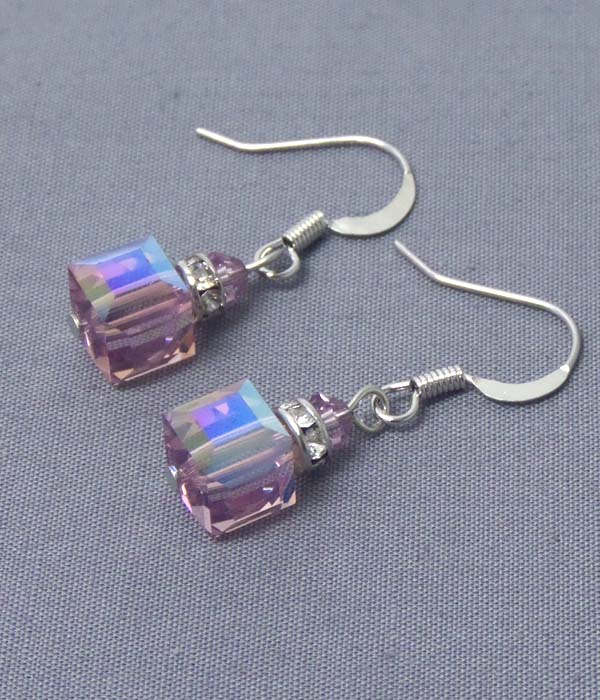 Square swarovski crystal and rondelle drop earring - made in usa