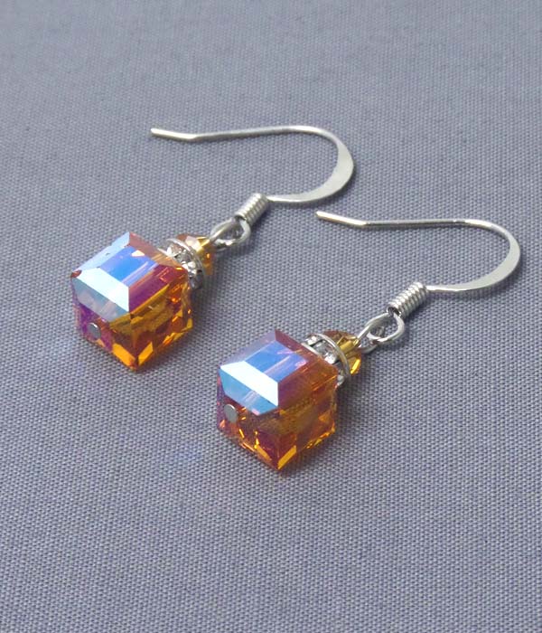 Square swarovski crystal and rondelle drop earring - made in usa