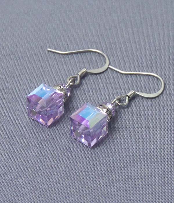 Square swarovski crystal and rondelle drop earring - made in usa