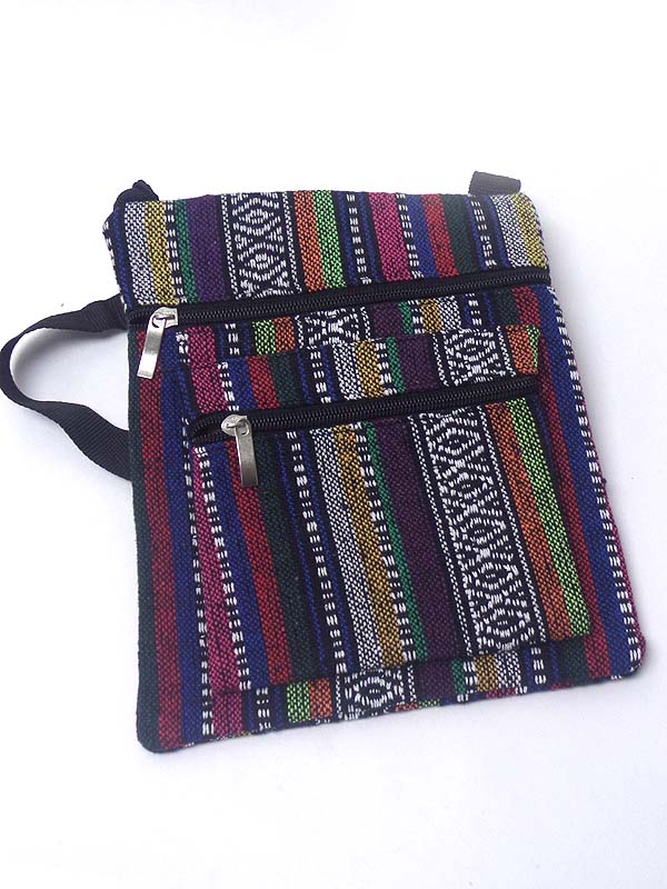 Folkloric pattern zipper messenger bag