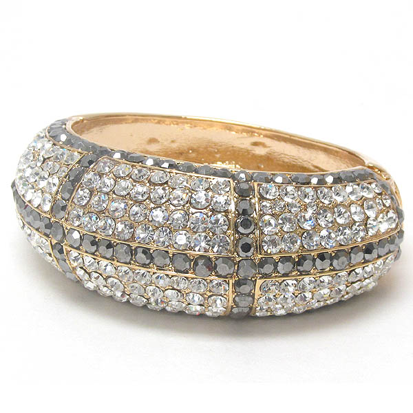 Crystal pave sectional pattern hinge bangle bracelet