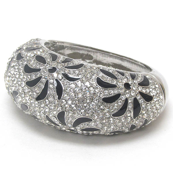 Crystal pave and epoxy flower pattern hinge bangle bracelet