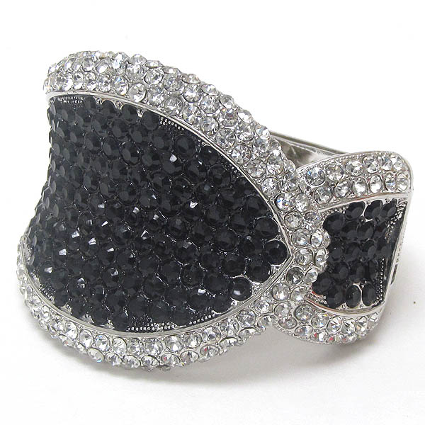 Two tone crystal pave hinge bangle bracelet