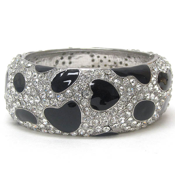 Crystal and epoxy heart hinge bangle bracelet