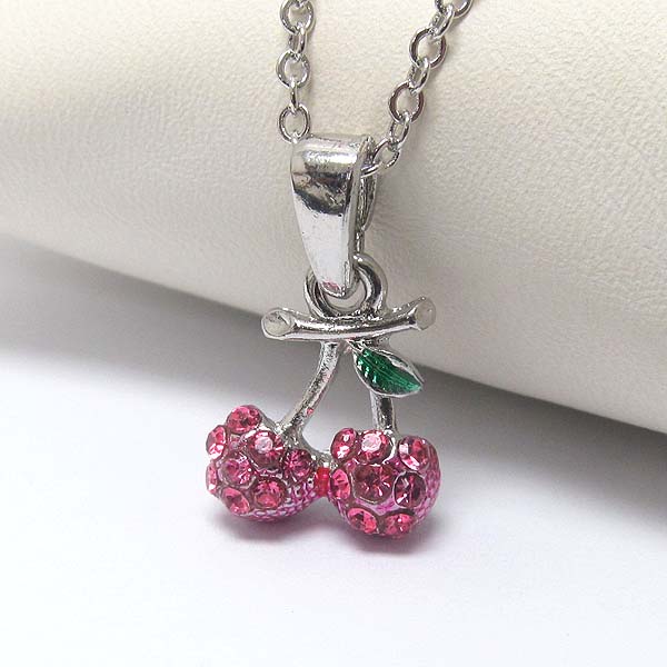 Premier electro plating crystal cherry pendant necklace 