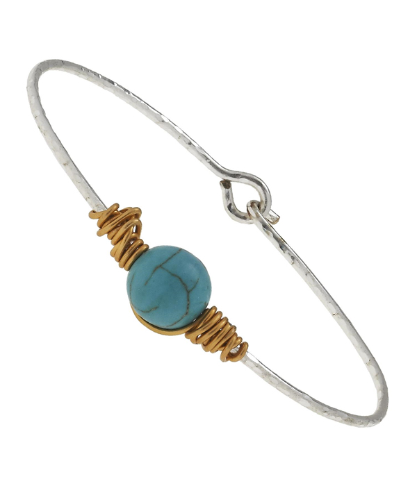 Handmade turquoise and wire wrap bangle bracelet