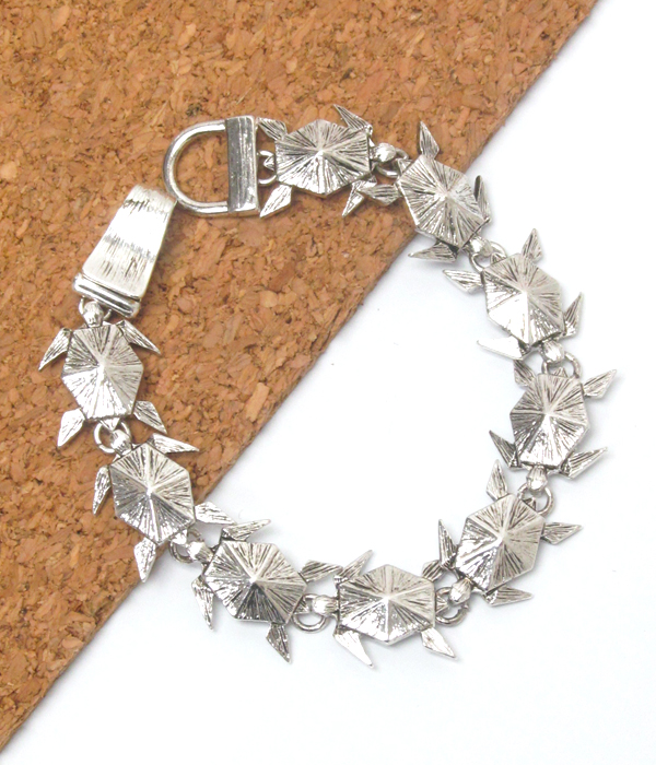 Metal textured origami turtle magnetic bracelet