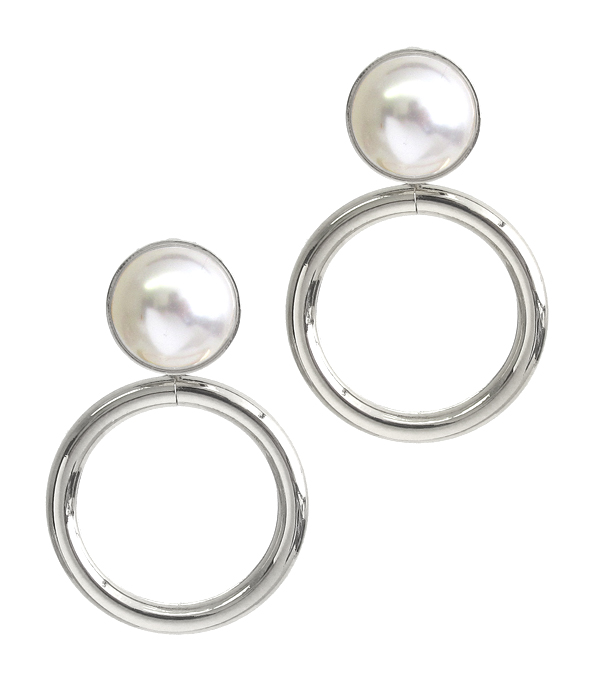 PEARL AND METAL HOOP EARRING