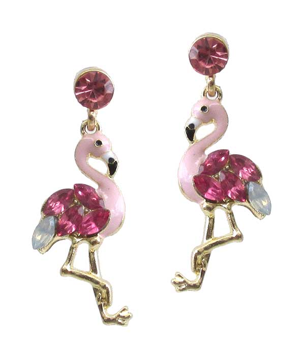 Crystal flamingo earring
