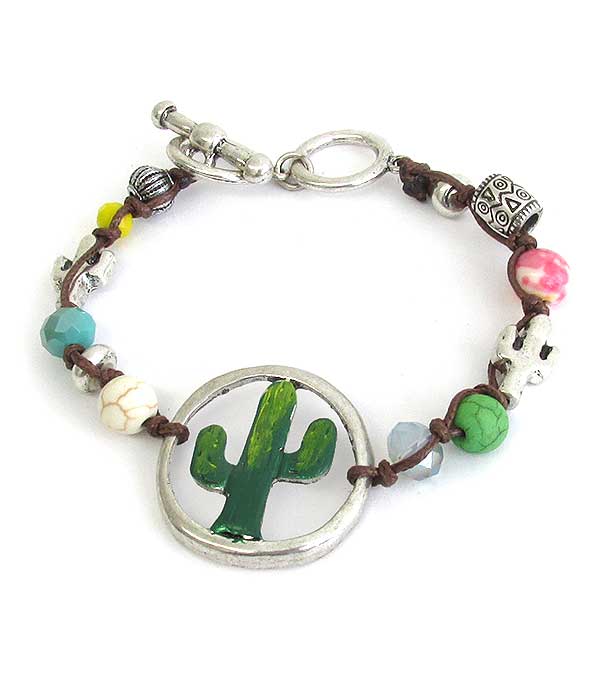 Cactus theme multi bead mix toggle bracelet