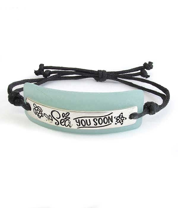 SEALIFE THEME SEAGLASS PULL TIE BRACELET - SEA YOU SOON sea glass