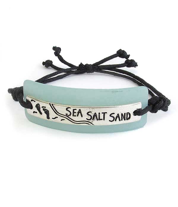 SEALIFE THEME SEAGLASS PULL TIE BRACELET - SEA SALT SAND sea glass