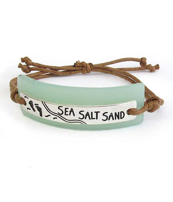 SEALIFE THEME SEAGLASS PULL TIE BRACELET - SEA SALT SAND sea glass