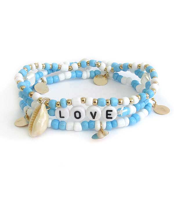 WORD BLOCK BEADS AND FRESHWATER PEARL STACKABLE STRETCH BRACELET - LOVE
