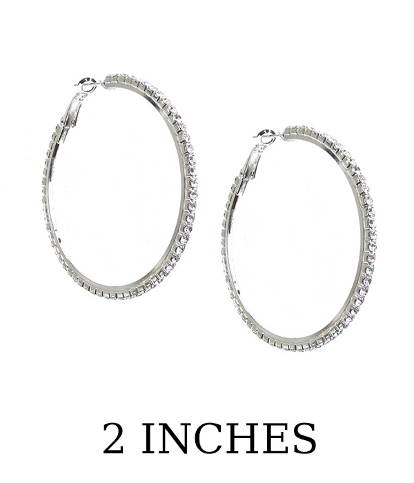 Rhinestone hoop earring - 2 inches