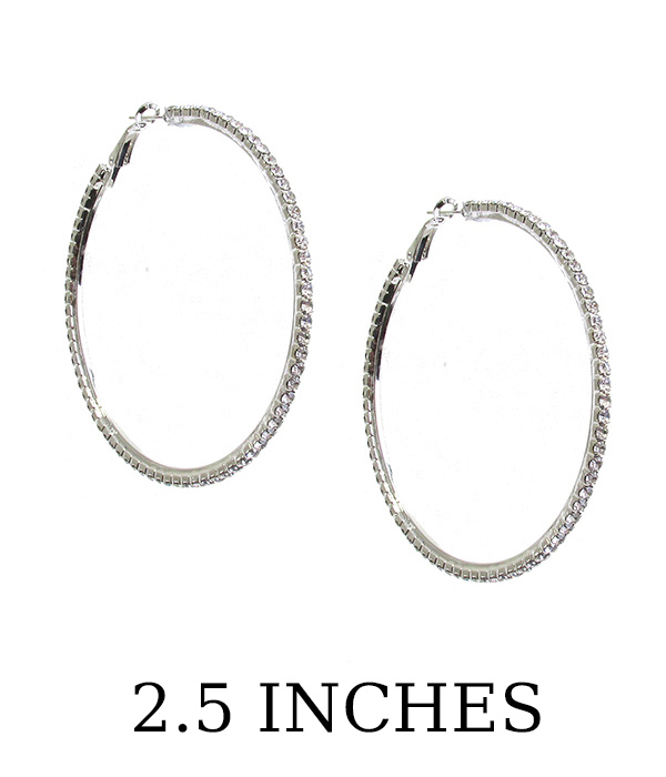 Rhinestone hoop earring - 2 1/2 inches