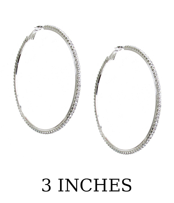 Rhinestone hoop earring - 3 inches