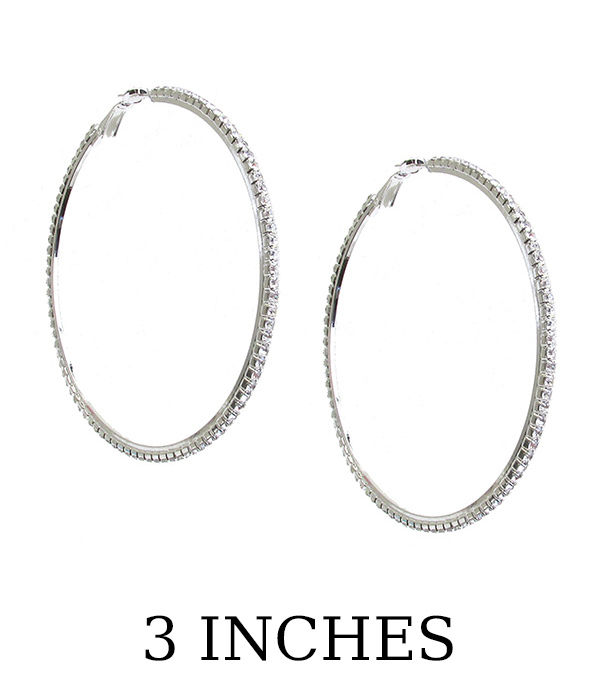 RHINESTONE HOOP EARRING - 3 INCHES