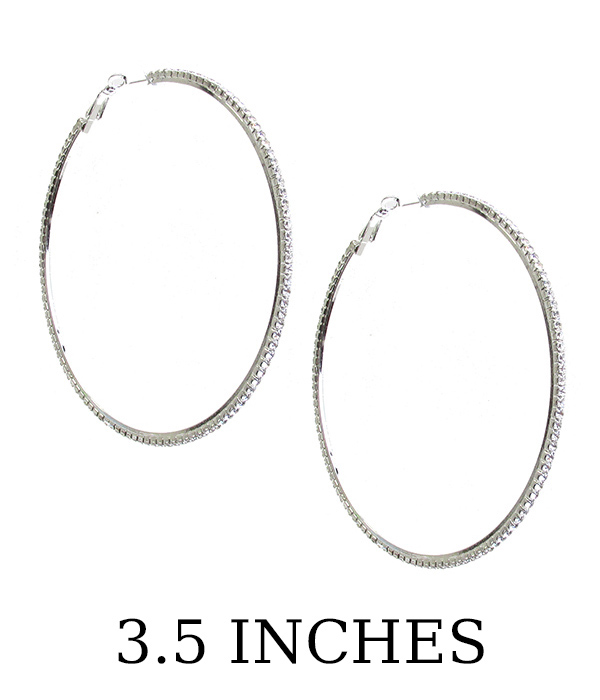 Rhinestone hoop earring - 3 1/2 inches