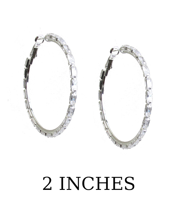 Baguette rhinestone hoop earring - 2 inches