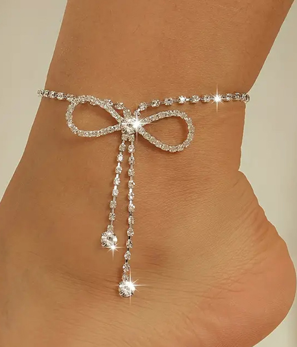 Rhinestone bow anklet