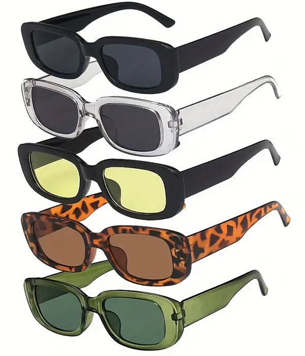Retro rectangular 5 sunglass set
