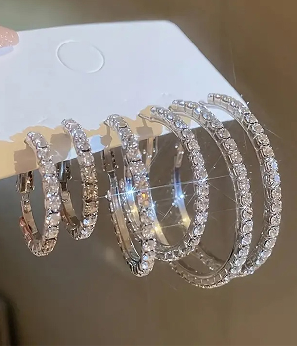 3 pair rhinestone hoop earring set