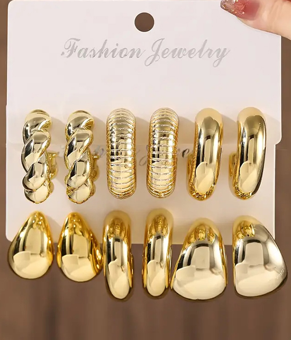 6 pair geometric hoop earring set