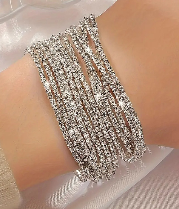 Rhinestone stackable 12 piece stretch bracelet set