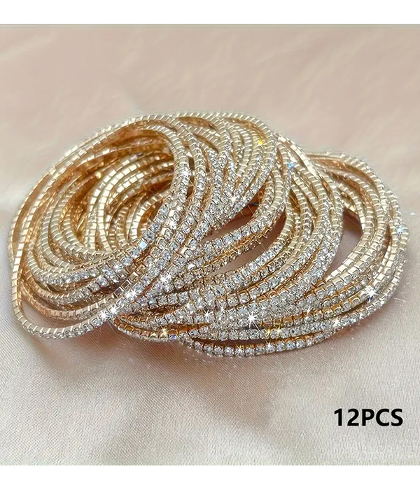 Rhinestone stackable 12 piece stretch bracelet set