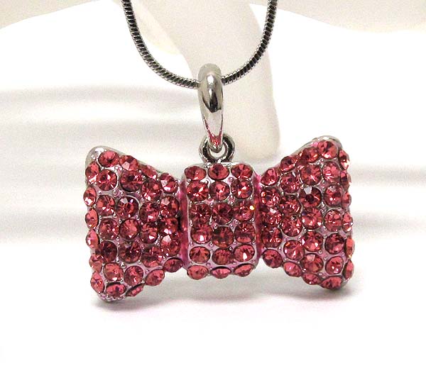 Crystal metal bow necklace