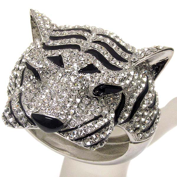 Crystal stud large tiger head hinge bangle
