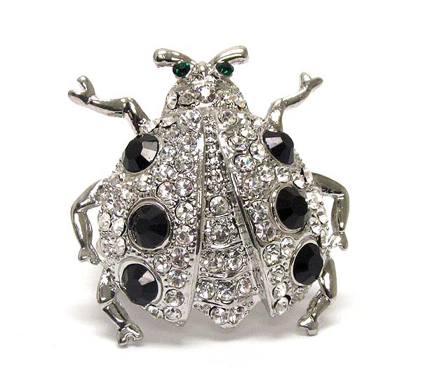 Large crystal stud ladybug stretch ring