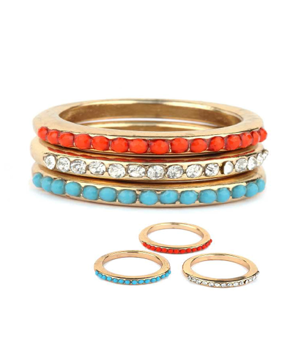 Crystal stackable multi ring combo set of 3