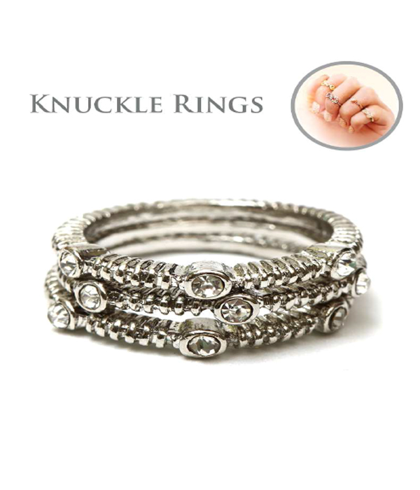 Crystal stackable multi knuckle ring combo set of 3