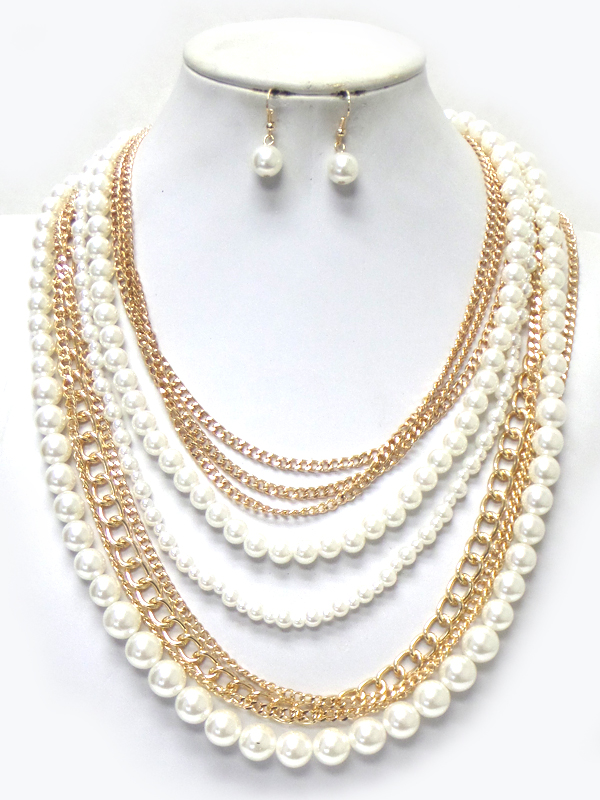 Multi layer chain and pearl necklace set